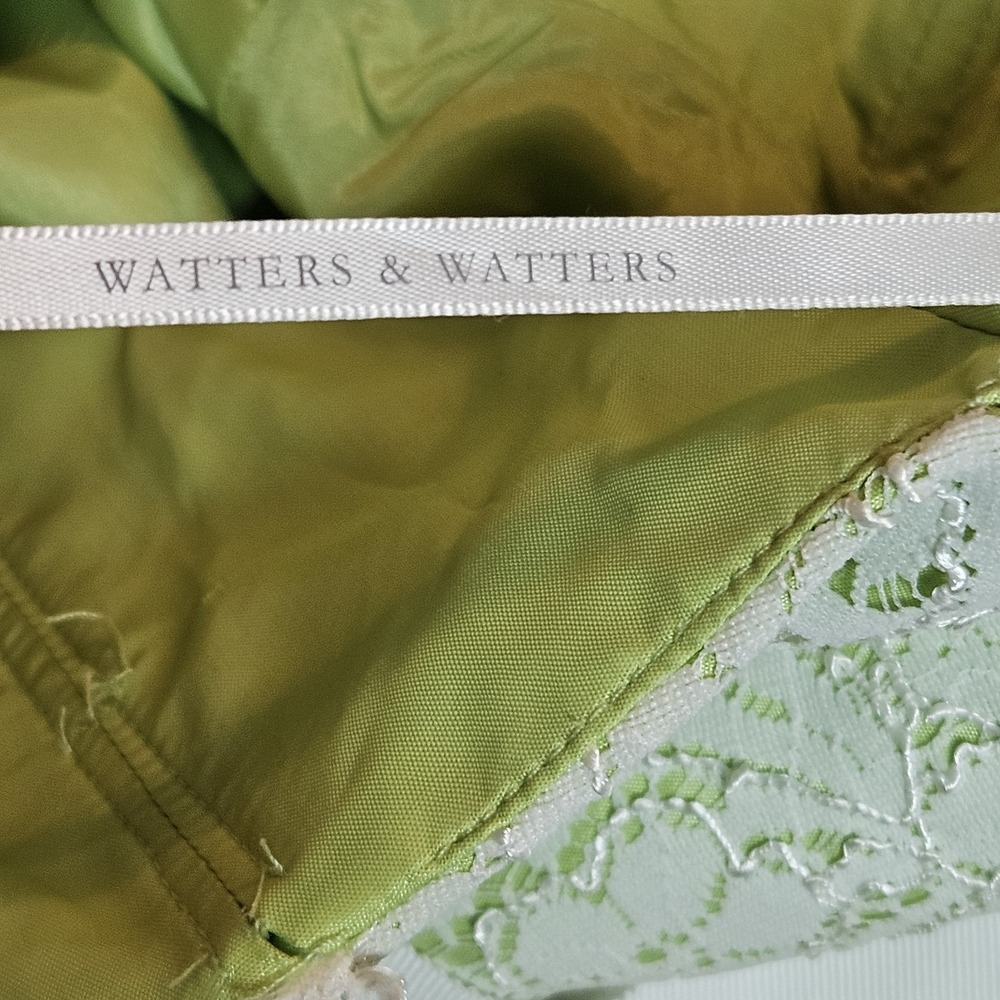 Watters & Watters Strapless Lace Dress Green‎ Lined White Overlay Size 12 Formal - Picture 9 of 9